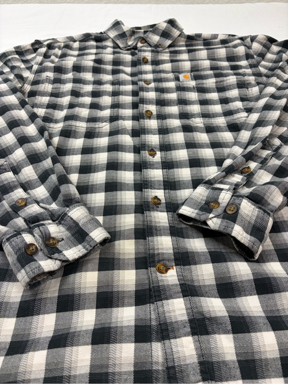 Carhartt Mens Flannel Shirt M Relaxed 103314 Hamilton Plaid Long Sleeve Gray - Picture 5 of 12